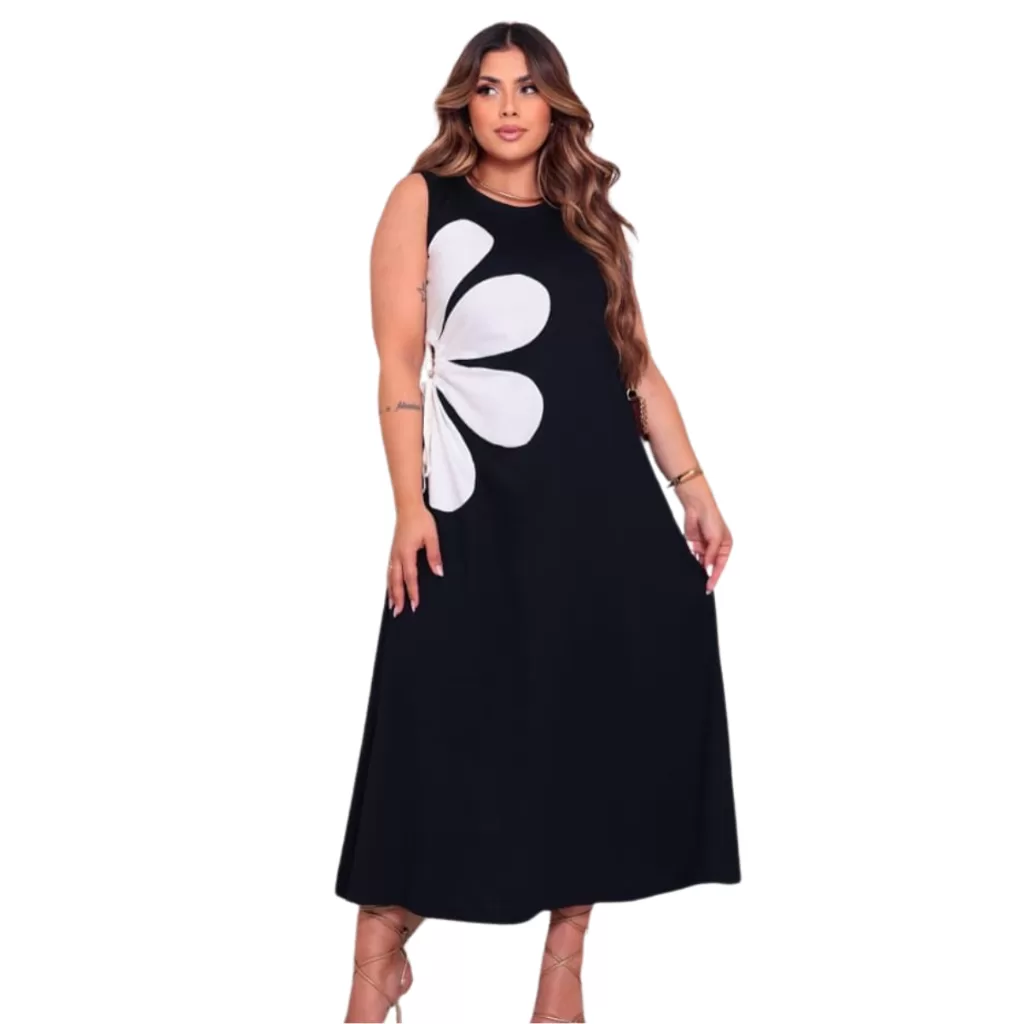 Vestido Longo Feminino Soltinho Moda Verão Flor Lateral Floral Inspiração Farm Elegante Casual Top