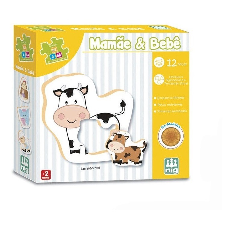 Quebra Cabeca Mamae E Bebe – C/ 12 Pecas Em Madeira – Nig