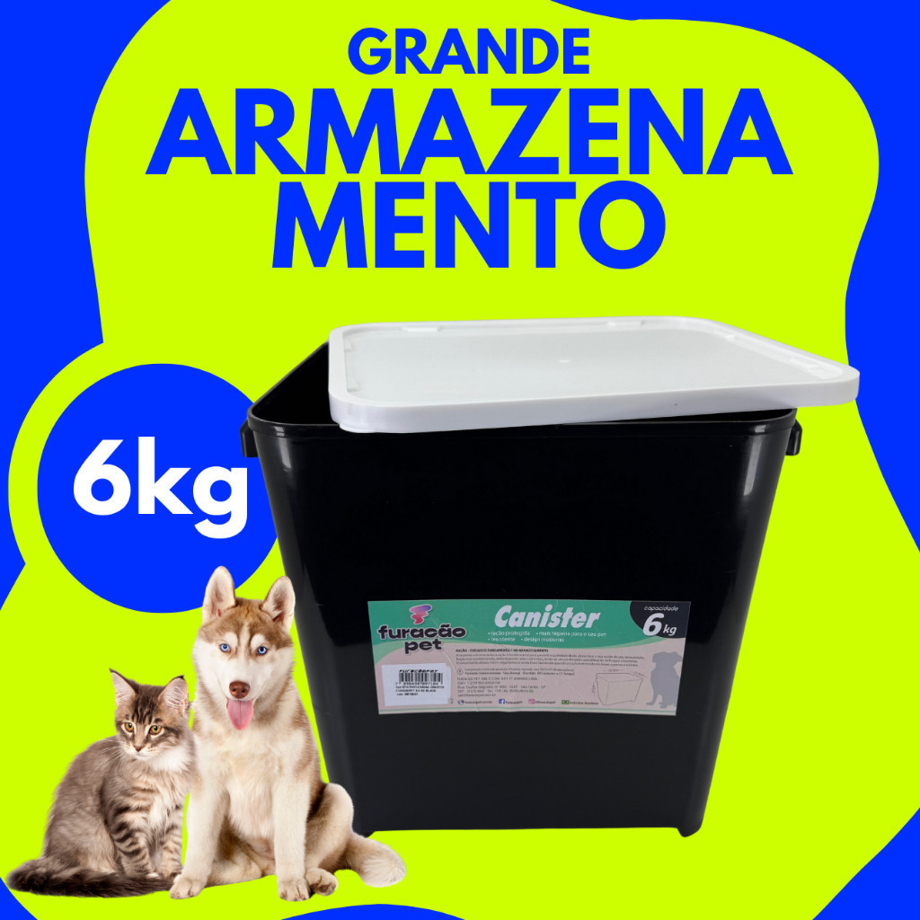 Armazenamento Canister Porta Ração Pet 6kg + Pá Dosadora – Furacão Pet