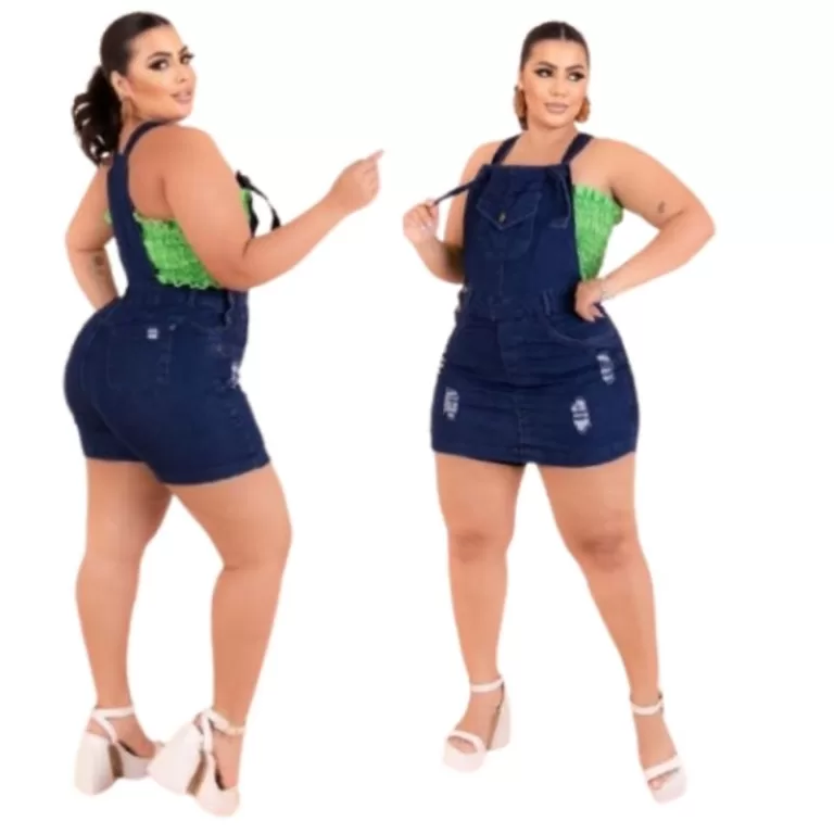 Jardinheira Short Saia Plus Size Destroide Laycra 