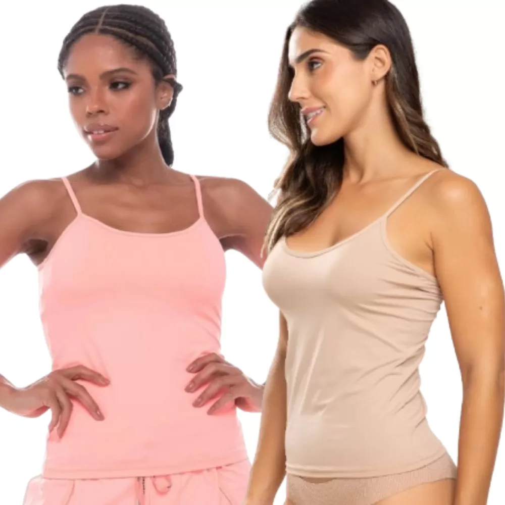 Kit 2 Camiseta Feminina Segunda Pele Conforto Camisete Alça Fina Casual Regata Não Marca Sobre Pele
