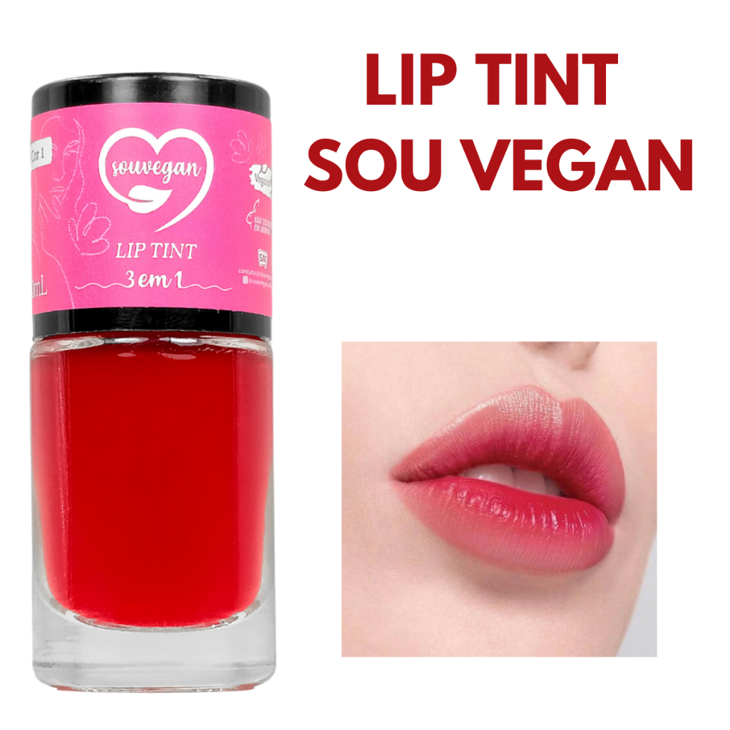 Lip Tint Sou Vegan 3 em 1 Batom Blush e Sombra Vegano Cor Vermelho 10ML