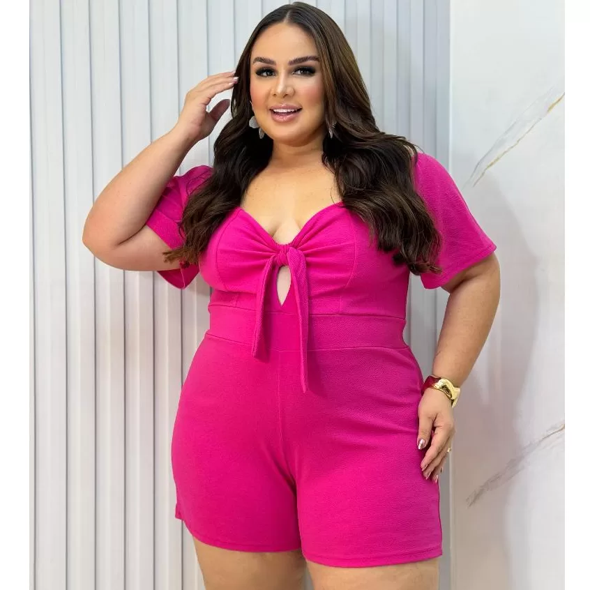 Macaquinho Plus Size Feminino Manga Curta Macacão Plus Moda GG All Curve