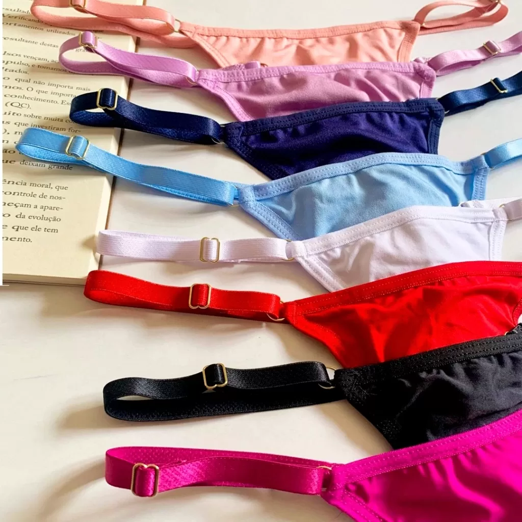 Kit com 3 Calcinhas Fio Dental Duplo com Regulagem Microfibra Lingerie Feminina Moda Intima