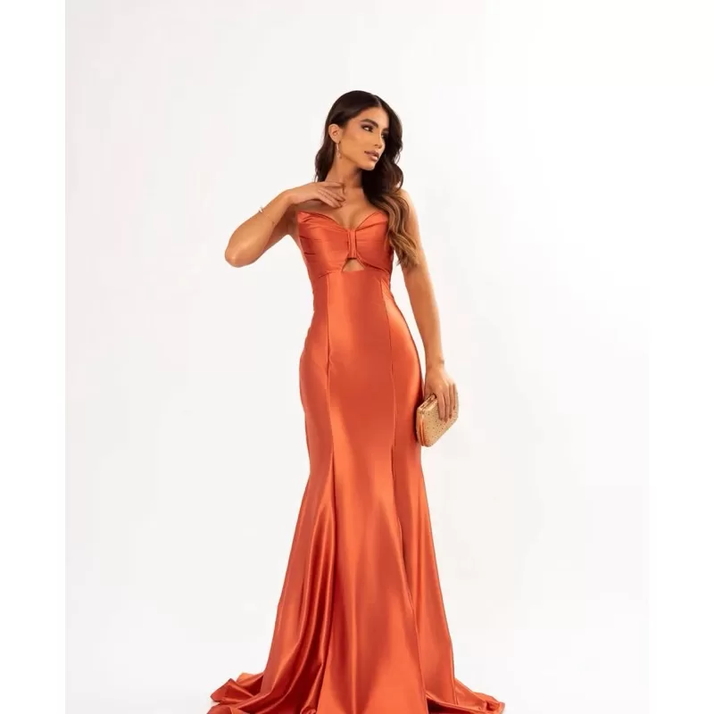 vestido de festa longo madrinha formatura casamento convidada debutante elegante terracota