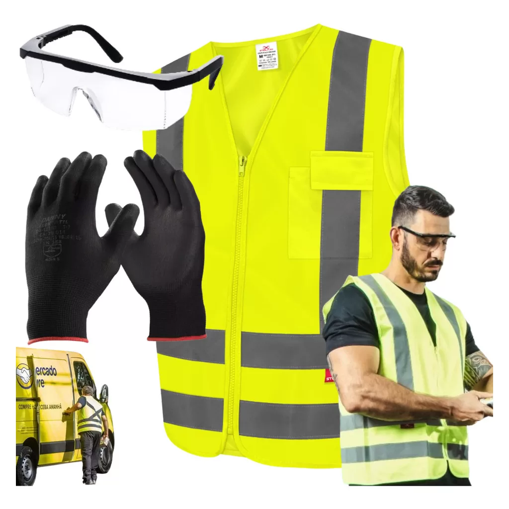 Kit Epi Colete Refletivo Entregador Luva Proteção Oculos Ca