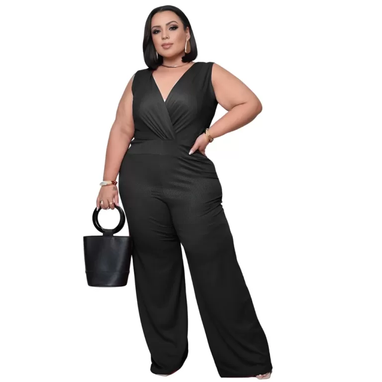 Macacão Regata Plus Size Feminino Chique Canelado
