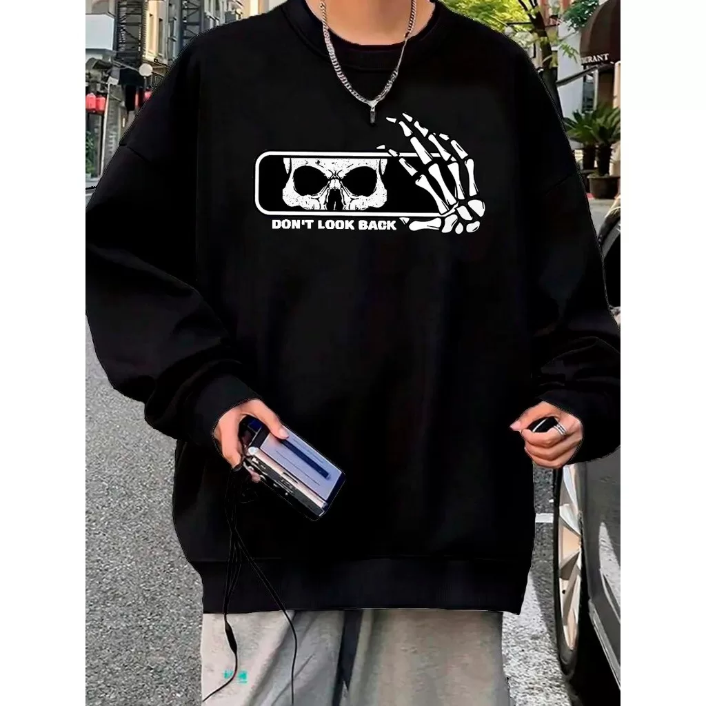 Moletom Gola Redonda Careca Selfie Da Caveira Casaco Feminino Masculino Flanelado Unissex Inverno Fr