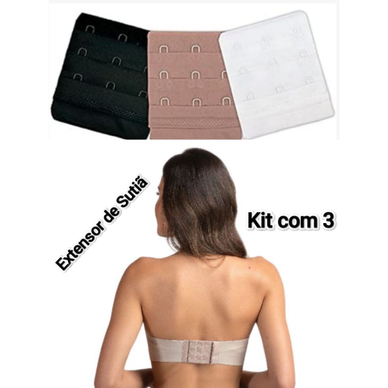 Extensor de Sutiã Largo – Modelo 3 Ganchos 3 Regulagens –  Kit com 3 cores Grande