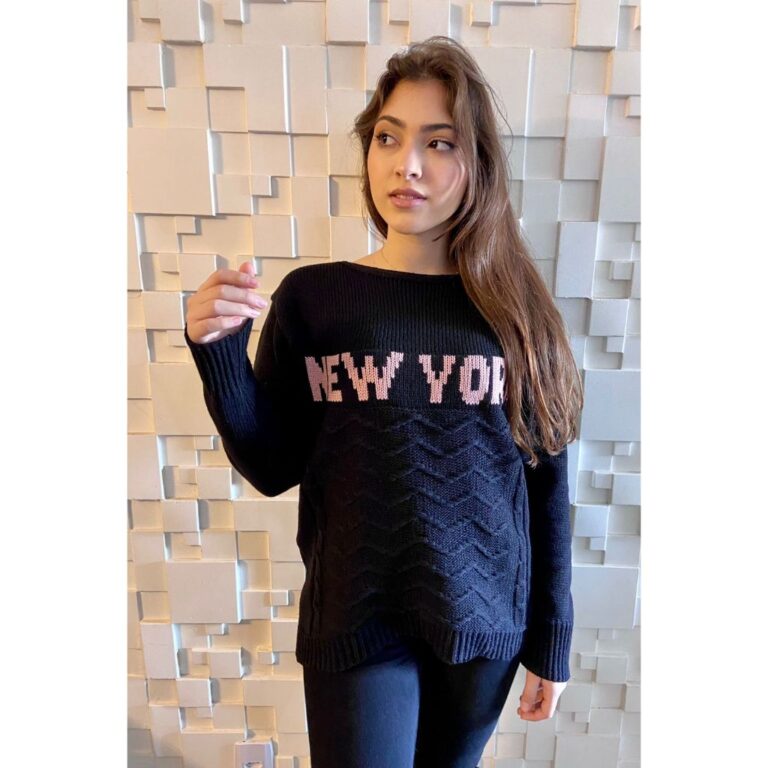 Blusa Tricot Feminino com a Escrita New York Blusa