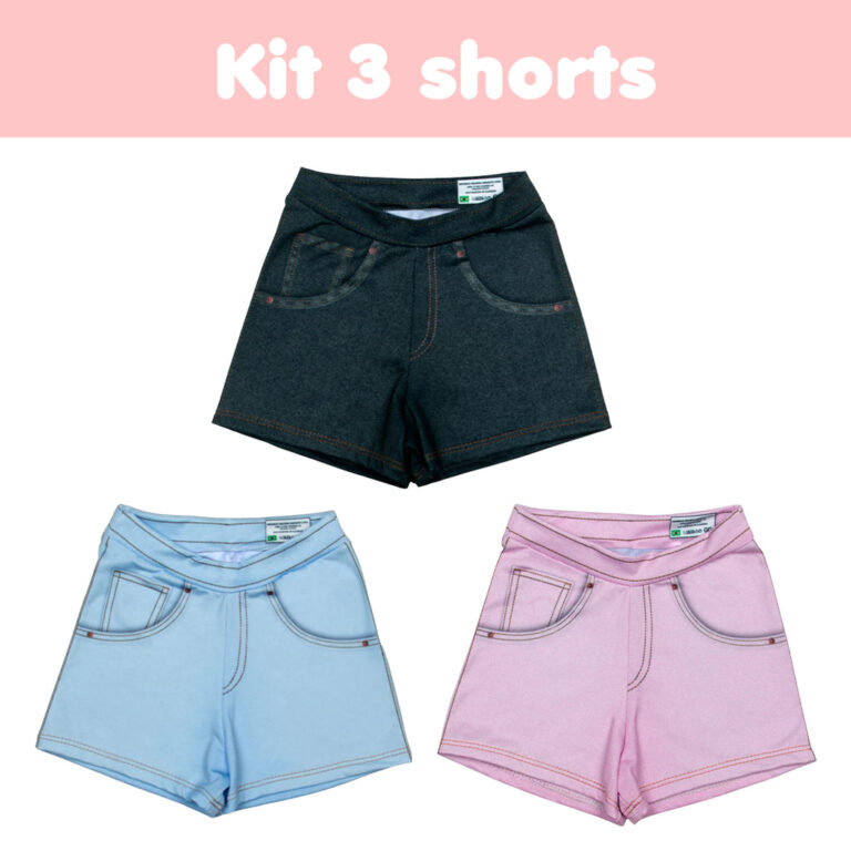 Kit 3 Shorts Para Bebê Jeans Fake Confortável