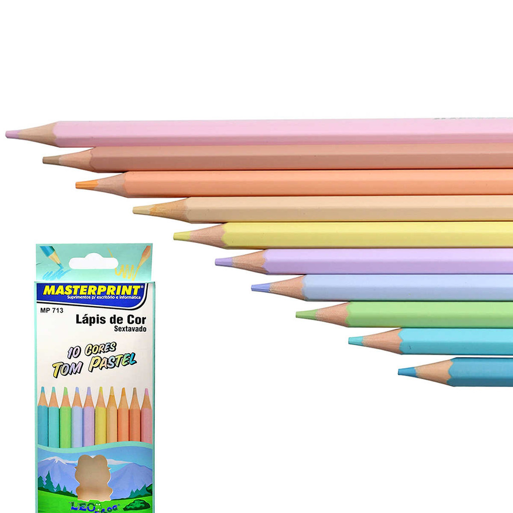 Lápis de Cor Tom Pastel 10 Cores Sextavado Não Tóxico Caixa de Lápis Colorido Masterprint MP-713