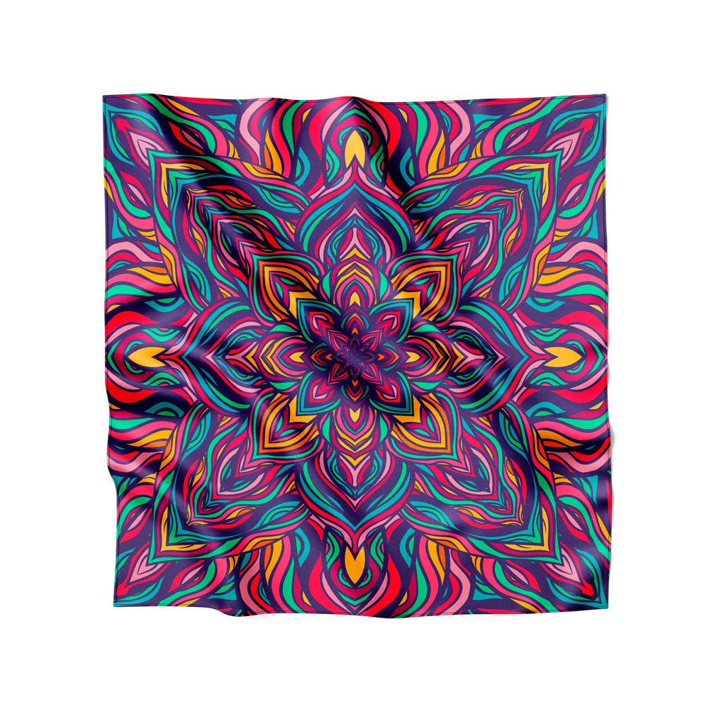 Lenço de Cetim 90x90cm Várias Amarrações Tendência Fashion Estampas de Mandalas Nativas