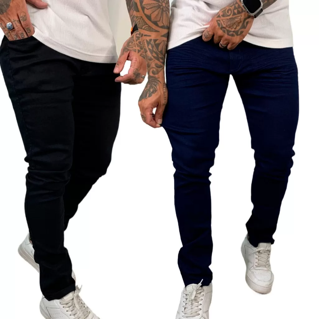 Kit Calças Jeans Masculina Skinny Lisa Com Lycra Básica  A – 130/151