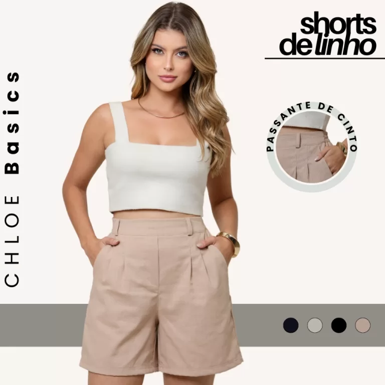 Shorts Feminino Alfaiataria Linho Premium Cintura 