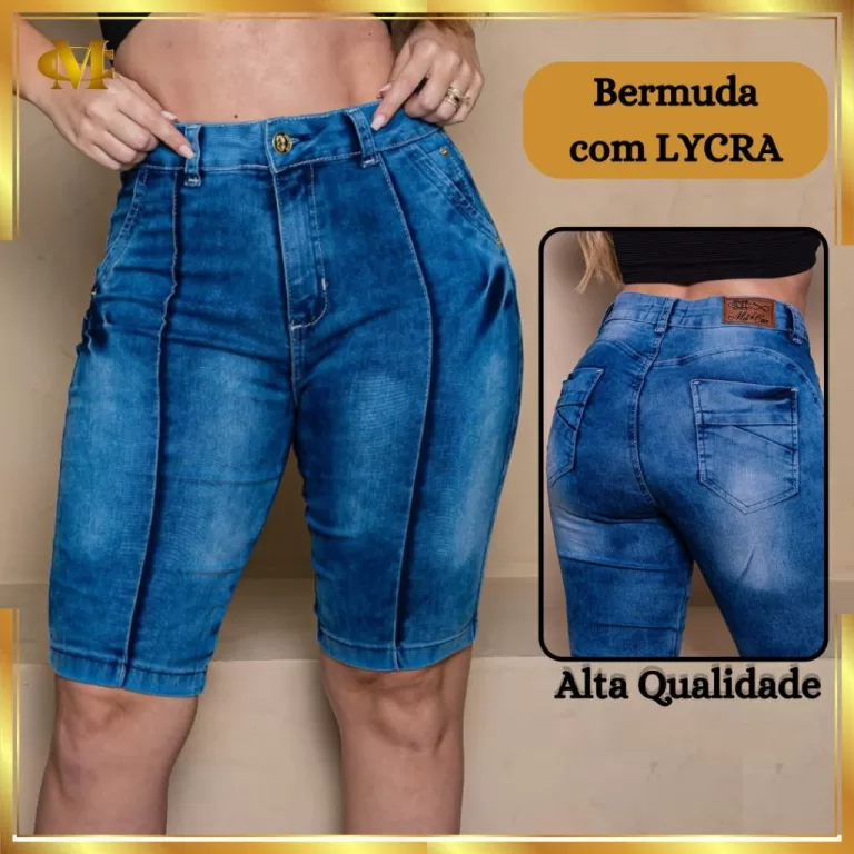 Bermuda Short Feminina Ciclista Jeans Levanta Empi