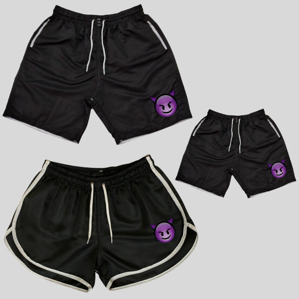 Conjunto Shorts Familia 3 Bermudas De Praia Malvadinhos Férias Piscina Praia