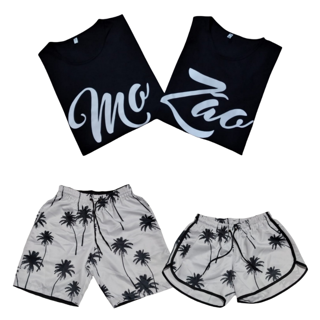 Conjunto Shorts Praia Casal Bermudas Para Casais + Kit Camisetas Camisas de Casais