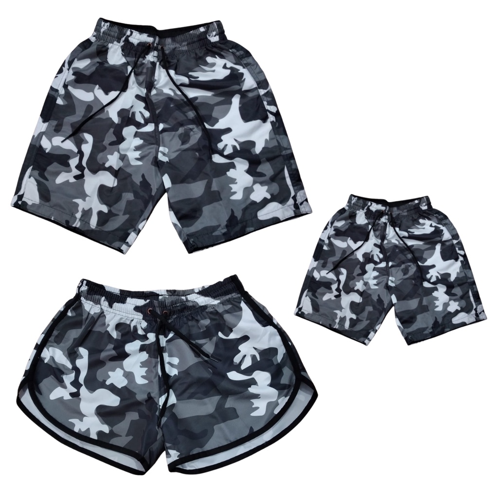 Kit Familia 3 Peças Shorts Praia Conjunto Casal Pai Mae Filho Moda Praia Barato lançamento