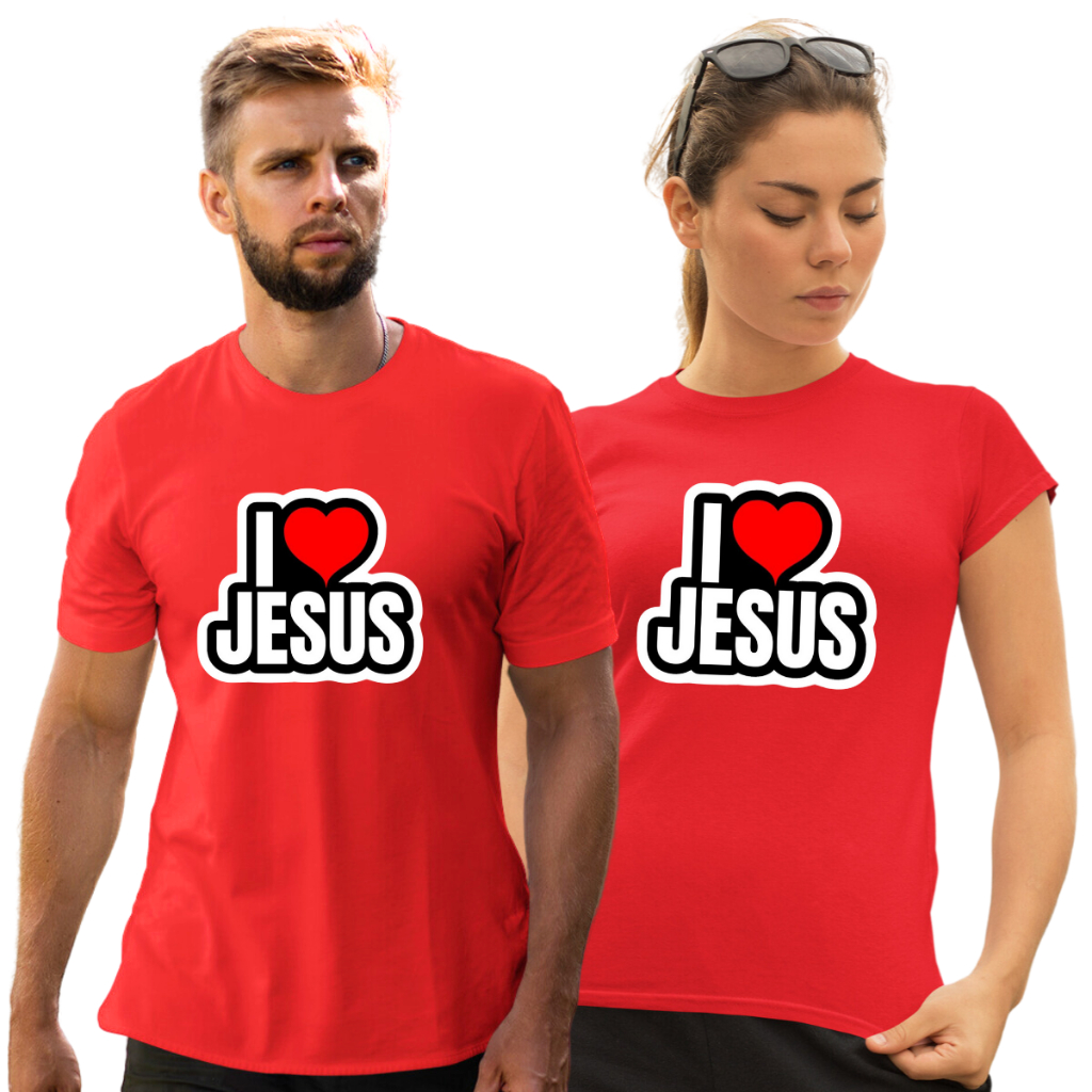 Kit Casal Camisas de Casais Camisetas Gospel I Love Jesus moda Evangelica C118