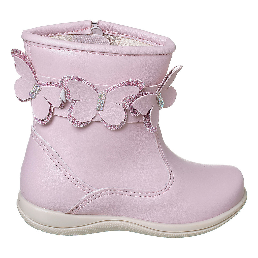 Bota Infantil Menina Com Borboleta Strass Nude Botinha Feminina Blogueirinha
