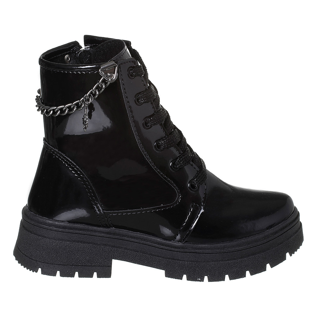 Bota Coturno Infantil Feminina Meninas Corrente Pingente Borboleta Preto Verniz Original