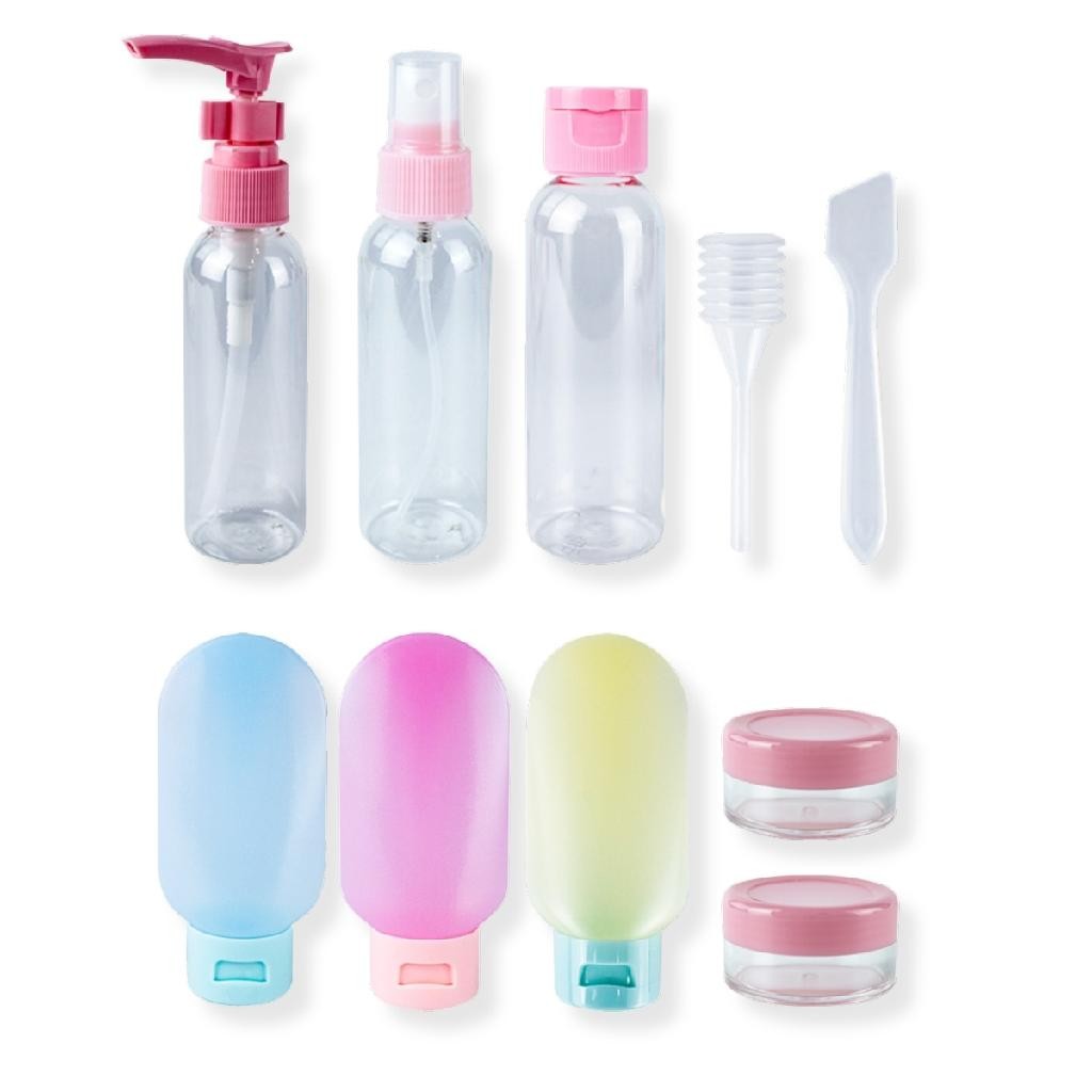 Kit 10 Itens Frasco Higiene Spray Líquido Pump Bisnaga Pote Viagem Bolsa Necessaire Sabão Álcool Gel