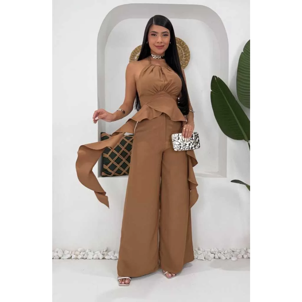 CONJUNTO FEMININO DUNA PREMIUM BLUSA BOHO COM CALÇA PANTALONA