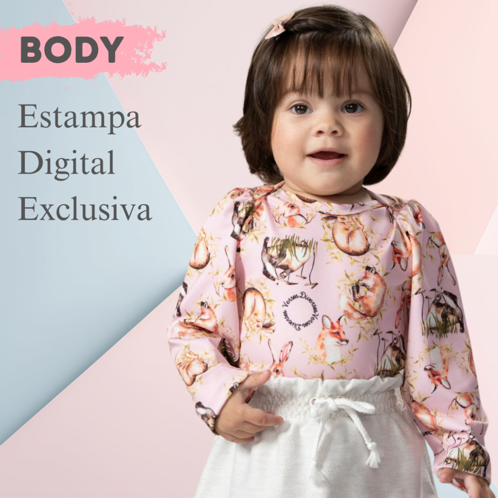 Body Bory Infantil Menina Manga Longa Estampa Exclusiva Com Proteção UV