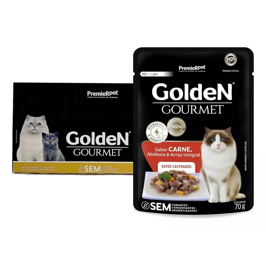 KIT C/ 20 UN Sache Golden Gato Castrado Carne 70g