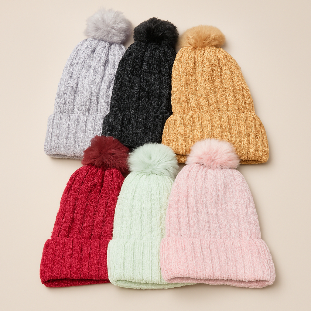 Kit 3 Toucas Feminina De lã Grossa Gorro De Inverno Forrada Com Pompom Adulto Trançada