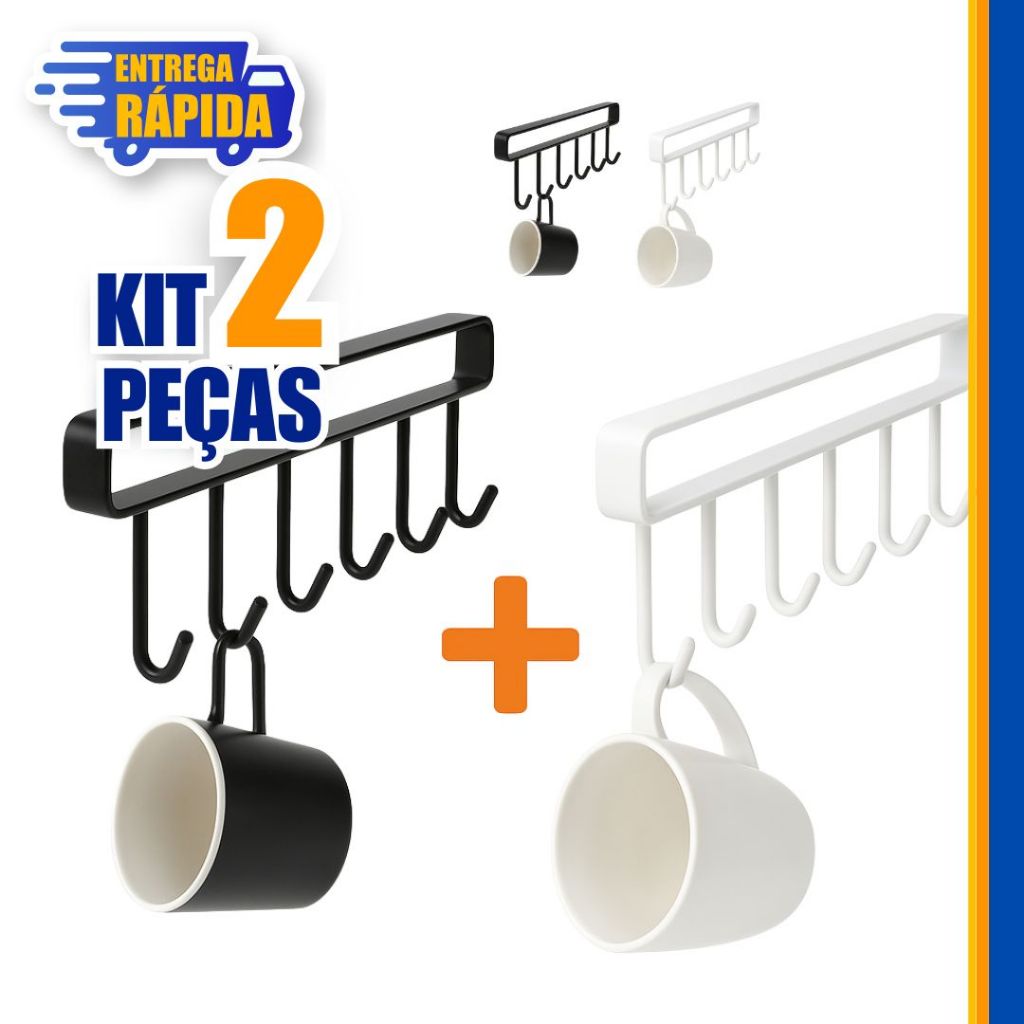 2 Suporte De Metal Porta Xícaras Canecas Utensílios Em Geral Para Pendurar No Armário