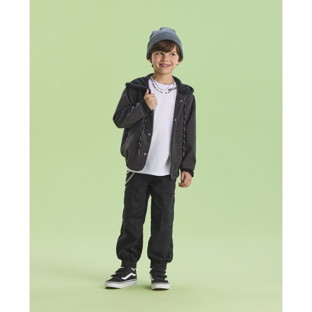 CASACO DE LÃ BATIDA INFANTIL MENINO COM CAPUZ EM MOLETOM BOY JOY