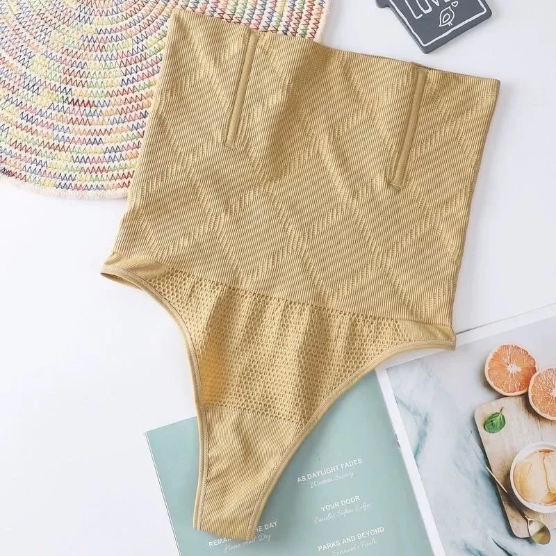 Calcinha Cinta Alta Compressão Com 4 Barbatanas Lingerie Fio Dental Duplo Modeladora