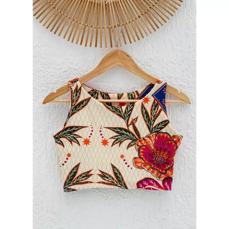 Cropped Feminino Estampado Tropical  Tecido Fluyt 