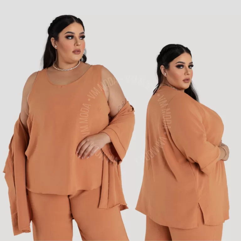 Conjunto Plus Size 3 peças Calça Pantalona Blusa