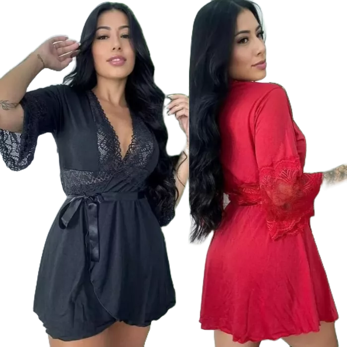 Kit 2 robe roupão feminino kimono luxo hoby curto