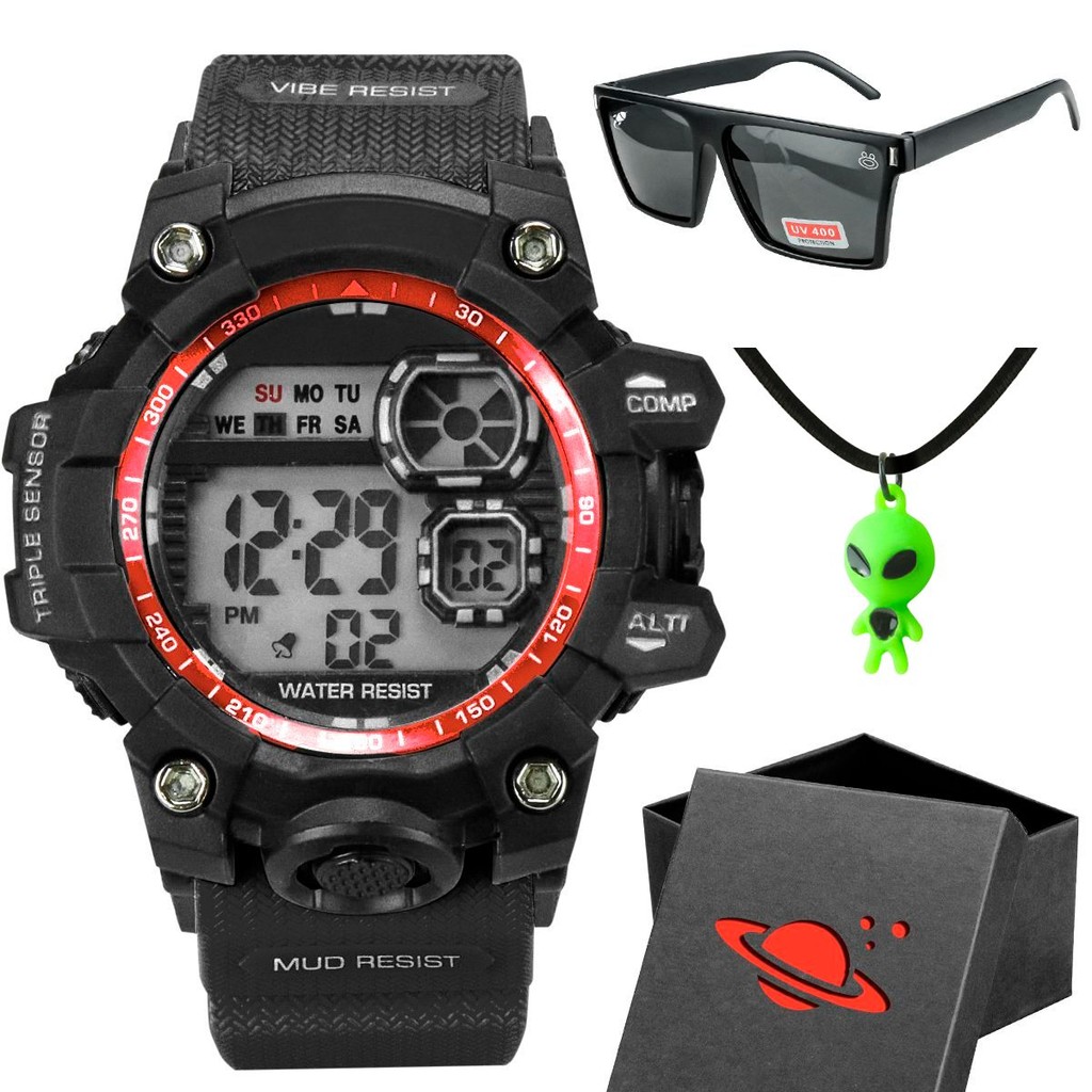 Relogio Criança Silicone Infantil Digital Menino cronometro presente preto silicone ajustavel alarme