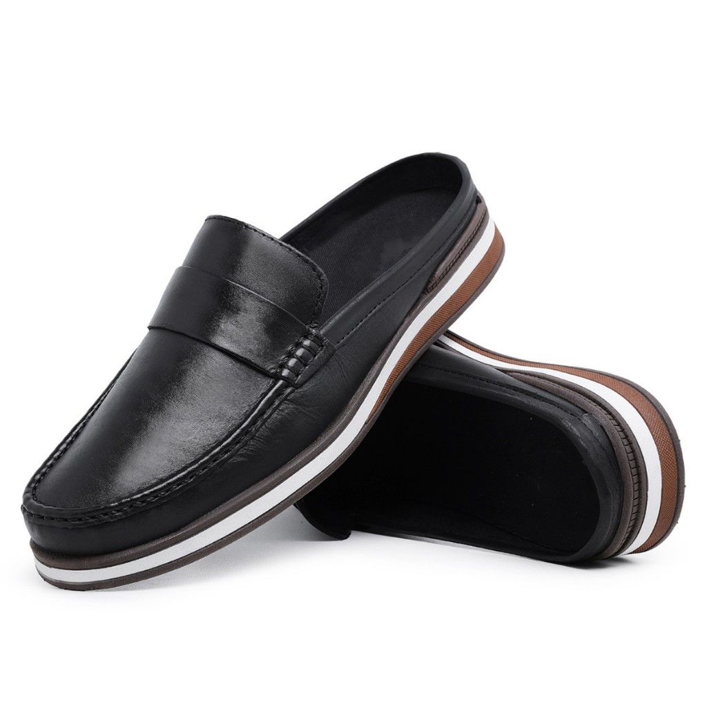 Mule Masculino em Couro Legítimo Moderno Casual Estiloso