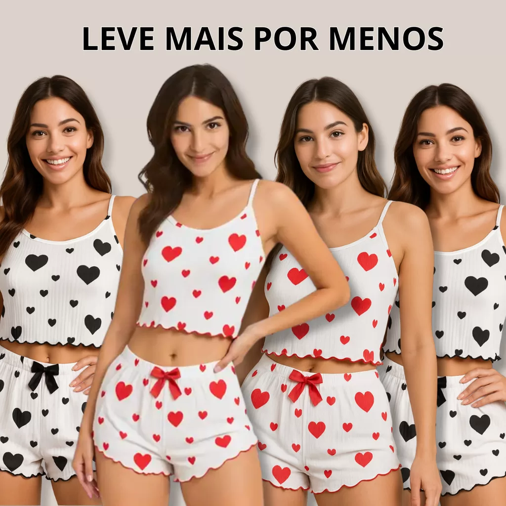 Kit c/4 Conjunto Baby Doll Blogueirinha Sexy Coração, Conjunto Completo Baby Doll Ventilado