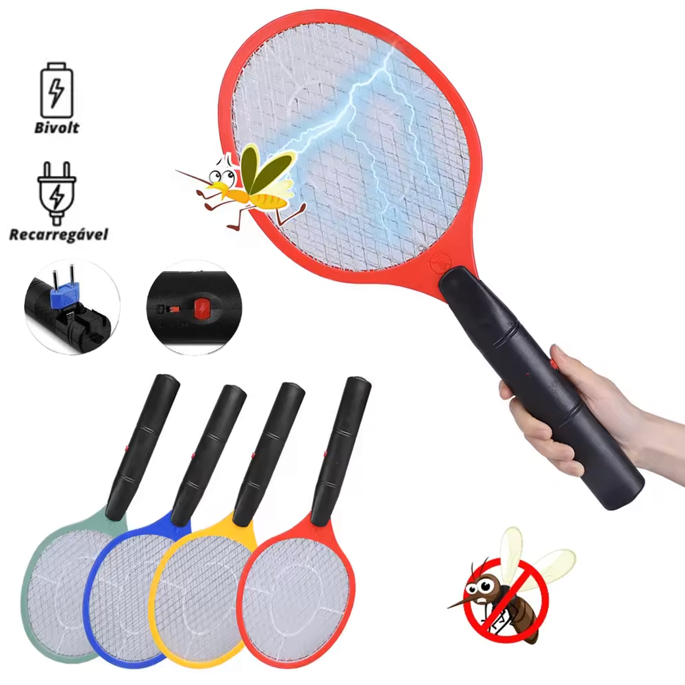 Raquete Elétrica Mata Mosquito Dengue Insetos Recarregável Bivolt 127/220V