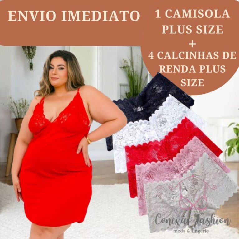 Kit Camisola Sexy Plus Size Feminina + 4 Calcinhas