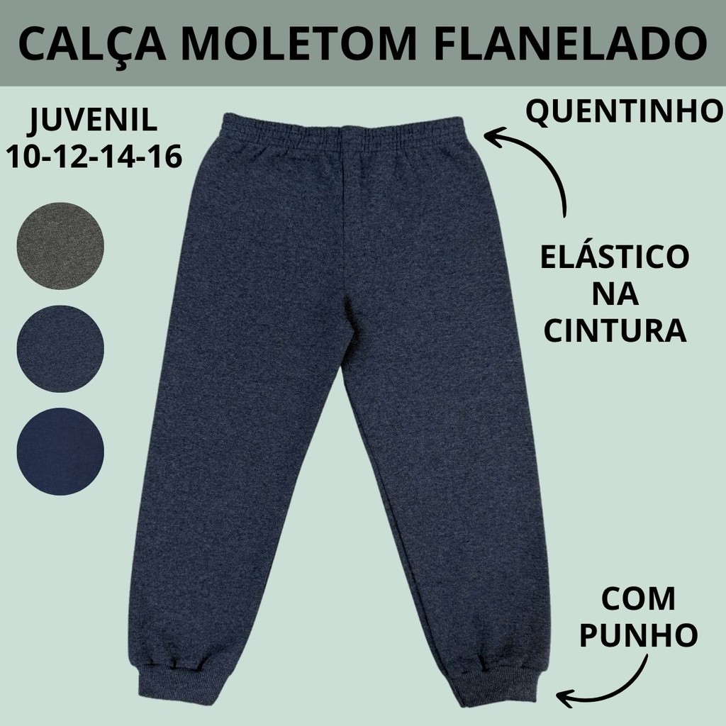 Calça Básica Juvenil de Moletom Peluciado Sem Bolso 3051-A