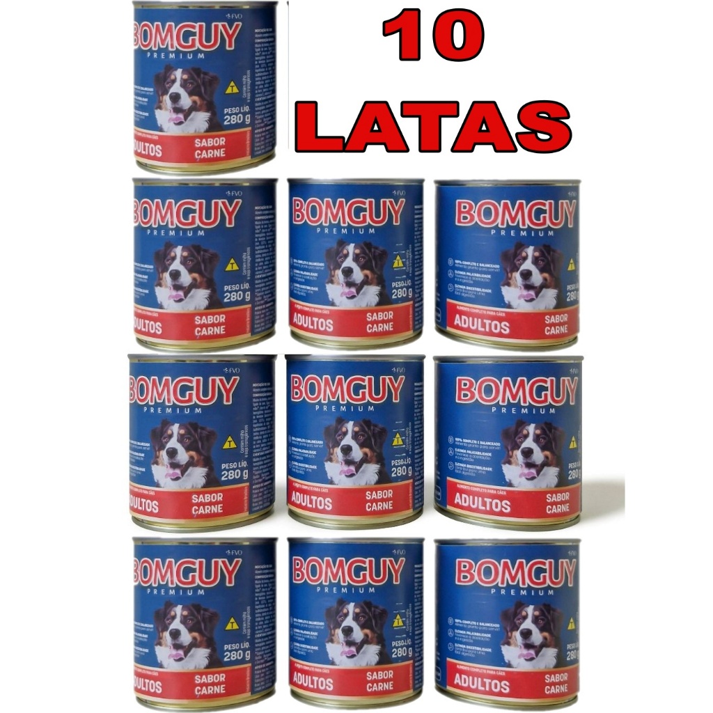 10 Latas De Patê Bomguy Premium Sabores Carne, Frango e Figado Ração Úmida para Cães 280g – FVO