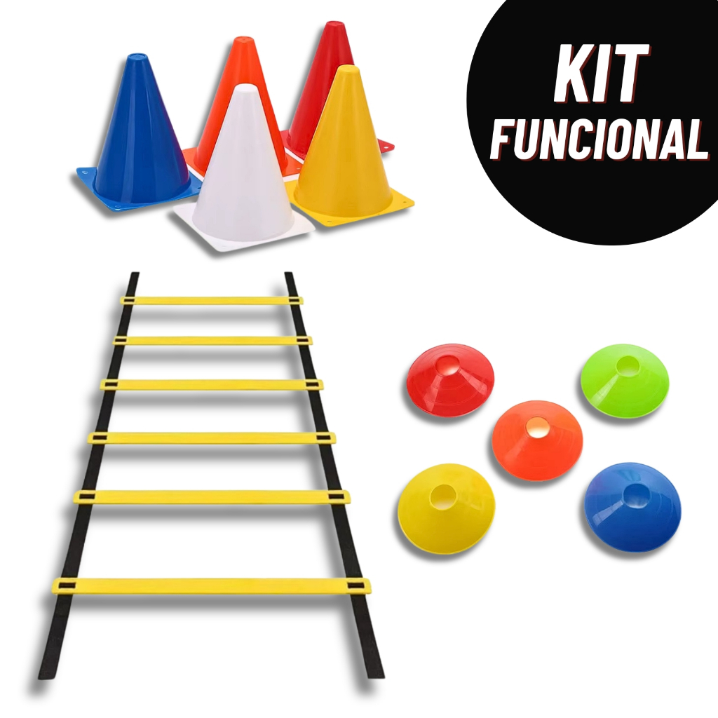 Kit Funcional Agilidade Treinamento Treino Futebol Futsal 5 Cones 5 Chapéu Chinês Escada 6 Degraus