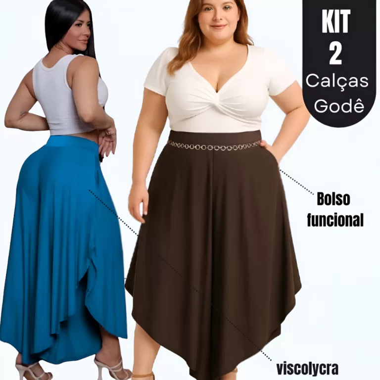 Kit 2 Calça Feminina Mid Size e Plus Size Godê P