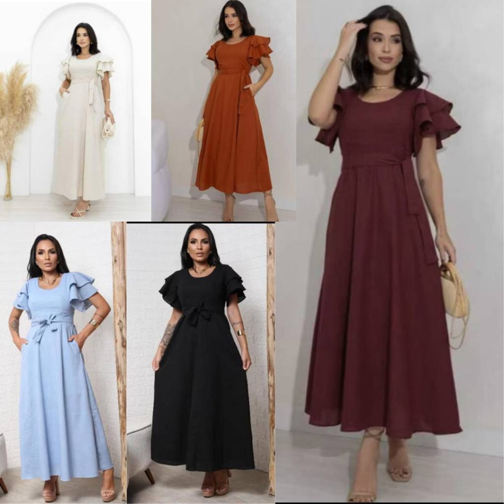 Vestido  feminino mídi luxo  Elegante feminino   tecido alfataria moda Evangélica