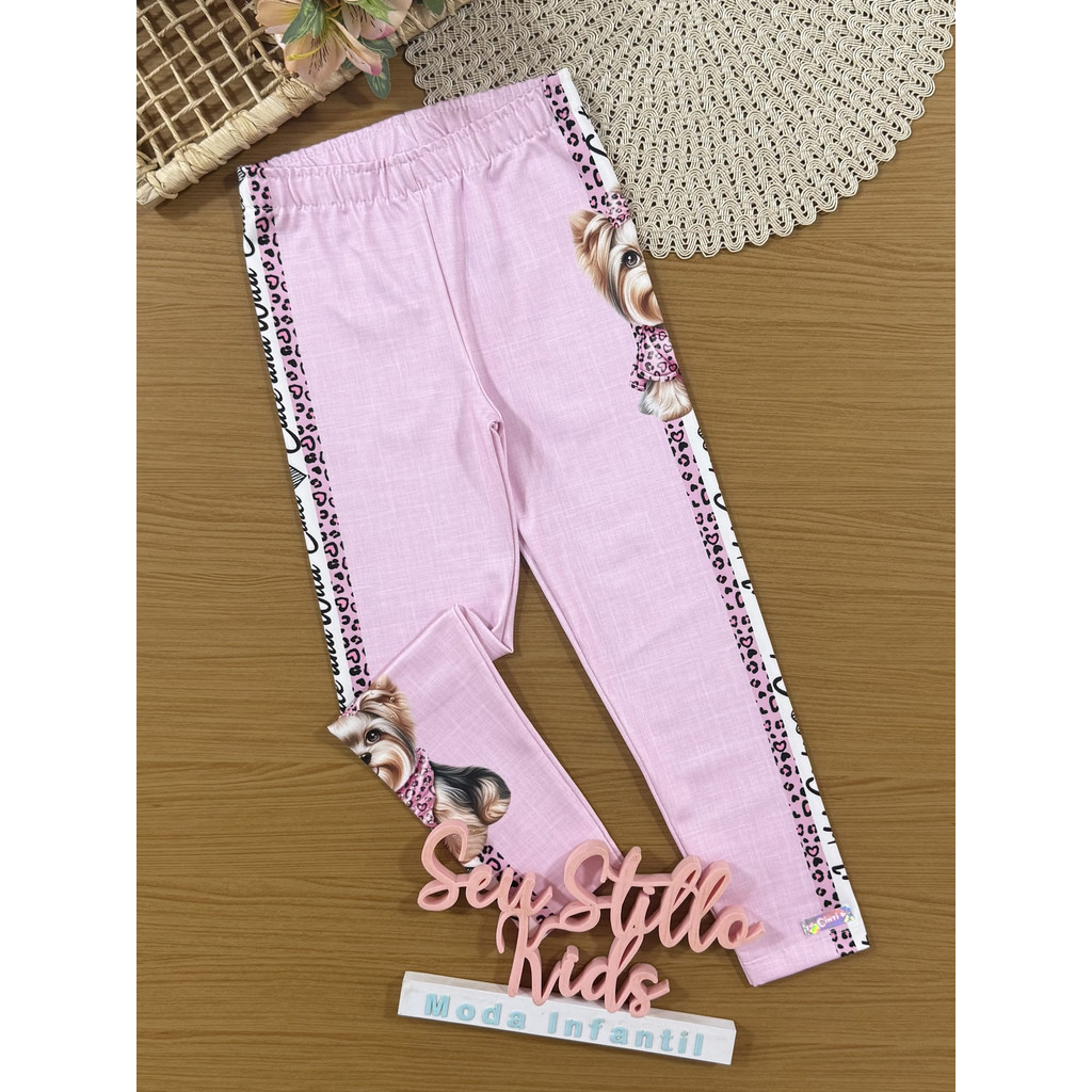 Calça Legging Infantil Cinti Verão Rosa Cachorrinha