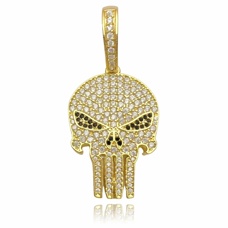 Pingente Masculino Caveira Cravejada Com Banho a OURO