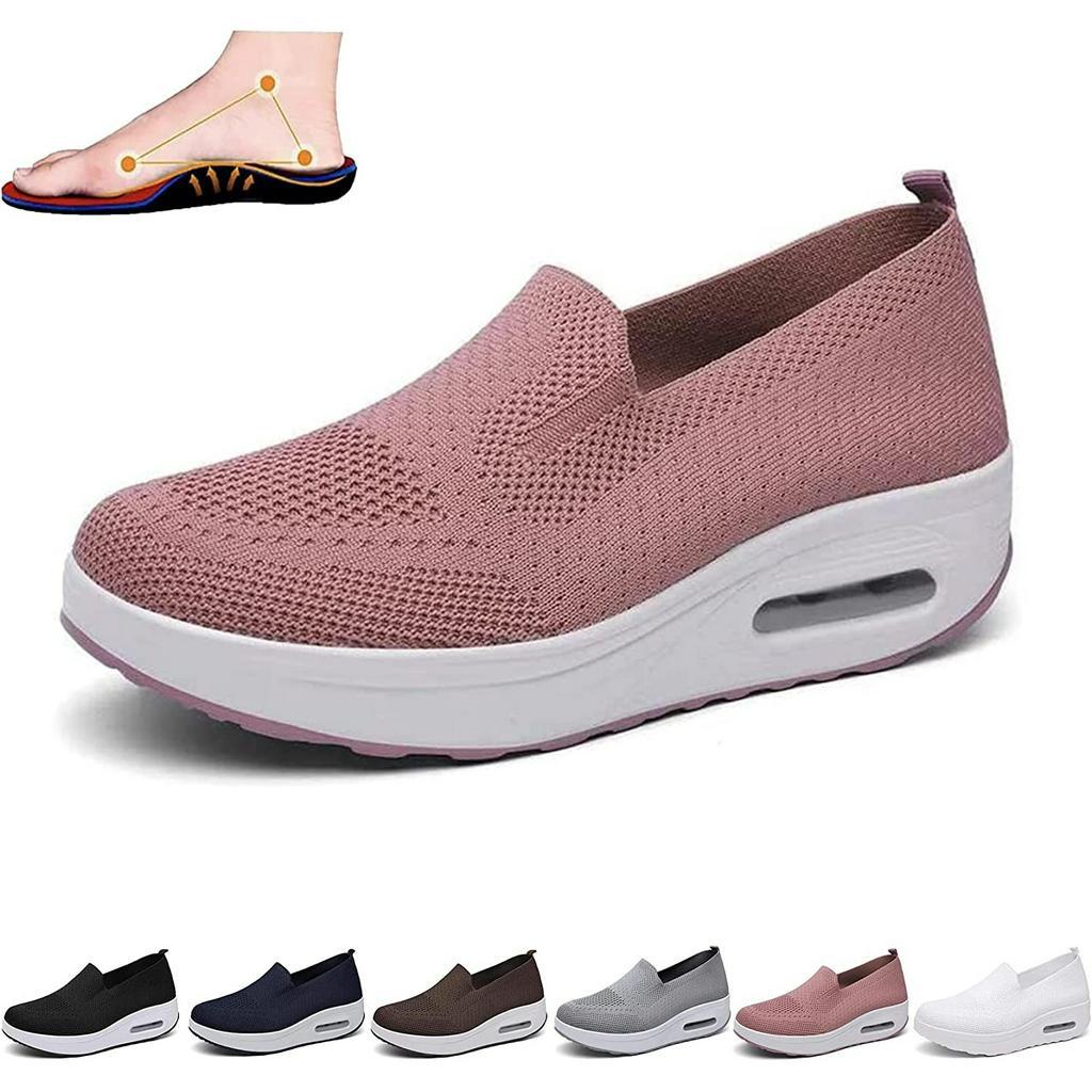 Tênis De Plataforma Ortopédico Feminino Elástica De Malha Moda Casual Sapatos De Caminhada Confortáv